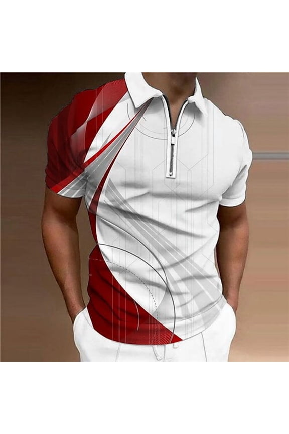 Short Sleeve Shirts Men Stylish Polo Shirt Traditional Style Work Polo Shirts for Men Activewear Streetwear Tee Tops Red XL