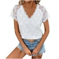 thumbnail image 1 of Short Sleeve Shirts Sevevn Women's Casual Embroidered Lace Patchwork V-Neck Short Sleeved T-Shirt, 1 of 8