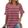 thumbnail image 1 of Short Sleeve Shirts Women Basics Womens Tops Casual Cute 3/4 Sleeve Color Block Shirts for Women Plus Size Oversized Top, 1 of 6