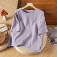 thumbnail image 1 of Short Sleeve Shirts for Women Linen Shirts For Women 2025 Summer Tops Short Sleeve Loose Crewneck Tunic Tees Casual Blouse,Purple Women's Short sleeve T-shirt XXXL, 1 of 3
