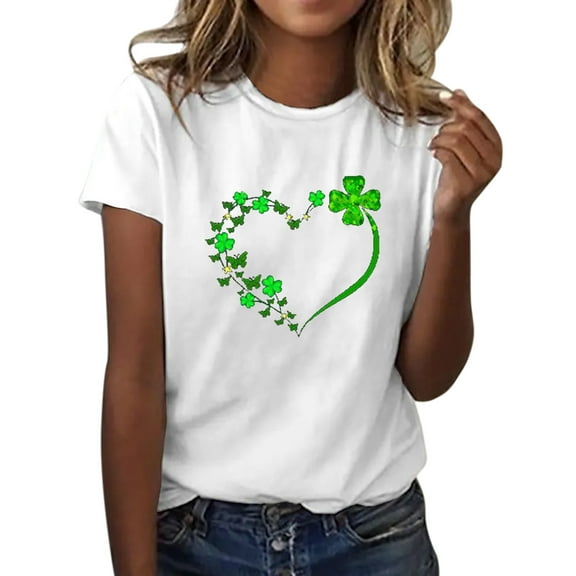 Short Sleeve Shirts for Women Patricks Day Gift Festival Graphic Tees Tops Crew Neck Green Shirts for Women Cute Tees for Saint Patricks Day Saint Patrick's Tunic Tops Irish Clover T Shirts S-2Xl