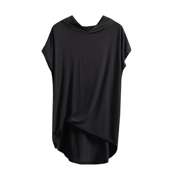 Short Sleeve Shirts for Women Plus Size Tops Oversize Casual Round Neck Trendy Solid Color Basic Blouse Tops Cap Sleeve Summer Loose T-Shirt with Hood