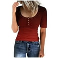 thumbnail image 1 of Short Sleeve Shirts For Women Sevevn Women's Round Neck Short Sleeve Henley T-Shirts Casual Ribbed Knit Slim Fit Summer Tops Solid Color Basic T-Shirt, 1 of 4