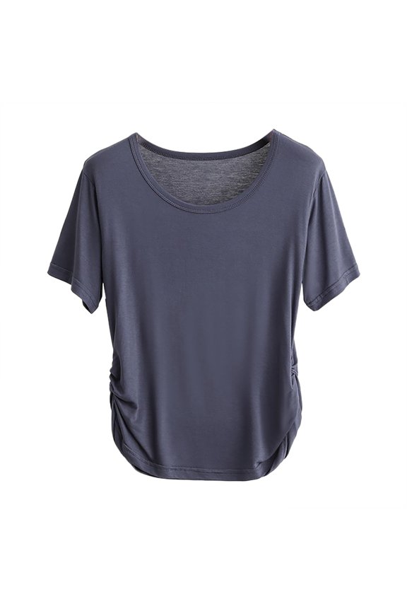 Short Sleeve Shirts for Women, Yigetop T Shirt for Women Slim Fit and Slimming Design Irregular Pleats Pure Desire for Style Pleating and Waist Cinching Top Women's Casual Tops Navy M