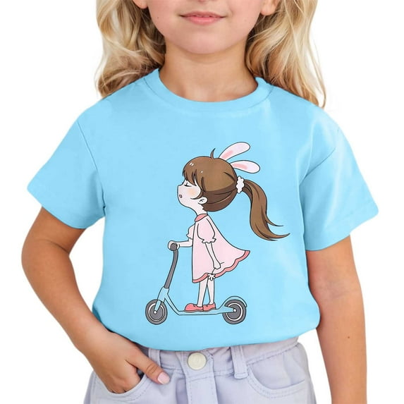Short Sleeve Shirts for Girls 6 Cute Shirts Tops Summer Shirts Graphic Tee Shirt Pullover T Shirt Trendy Shirts #Sky Blue(6-7 Years)