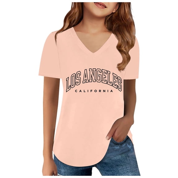 Short Sleeve Shirts for Girls Fashinable Letter Printed Comfortable Soft Fabric Tops Breathable Summer T-Shirts Hot Pink 8-9 Years
