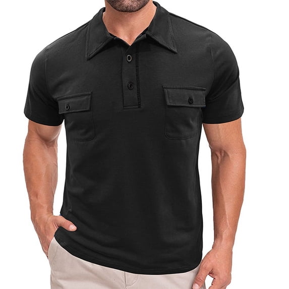 Short Sleeve Shirts for Men Casual Moisture Wicking Golf T Shirt Slim Fit Basic Tee Tops with Pocket Black L