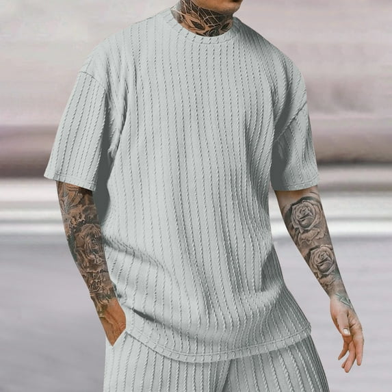 Short Sleeve Shirts for Men, Fashionable Men's Solid Color Casual Sports Short Sleeved Round Neck Pullover Top