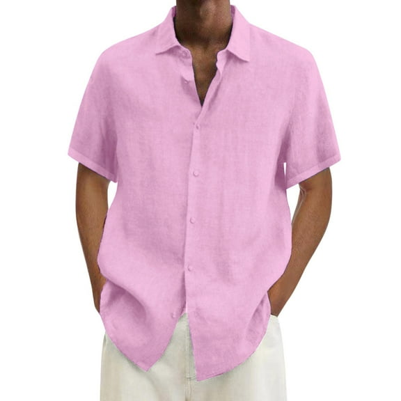Short Sleeve Shirts for Men Hawaiian Button Down Collared Neck Solid Tshirts Summer Beach Casual Loose Vacation Tops