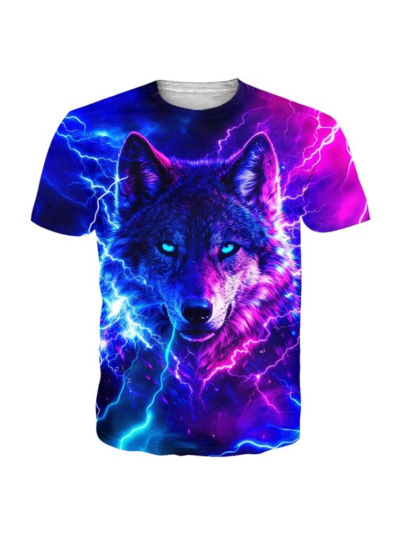 Short Sleeve Shirts for Men Lapel Wolf Print Cute Summer Tops for Men