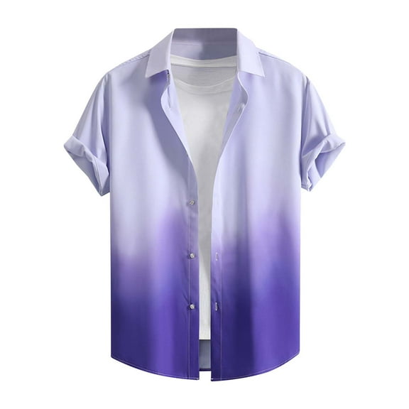 Short Sleeve Shirts for Men Lightweight Button-Down Collared Tshirts Shirt Mens Trendy Gradient Printed Breathable Going-Out Beach Tees Tops