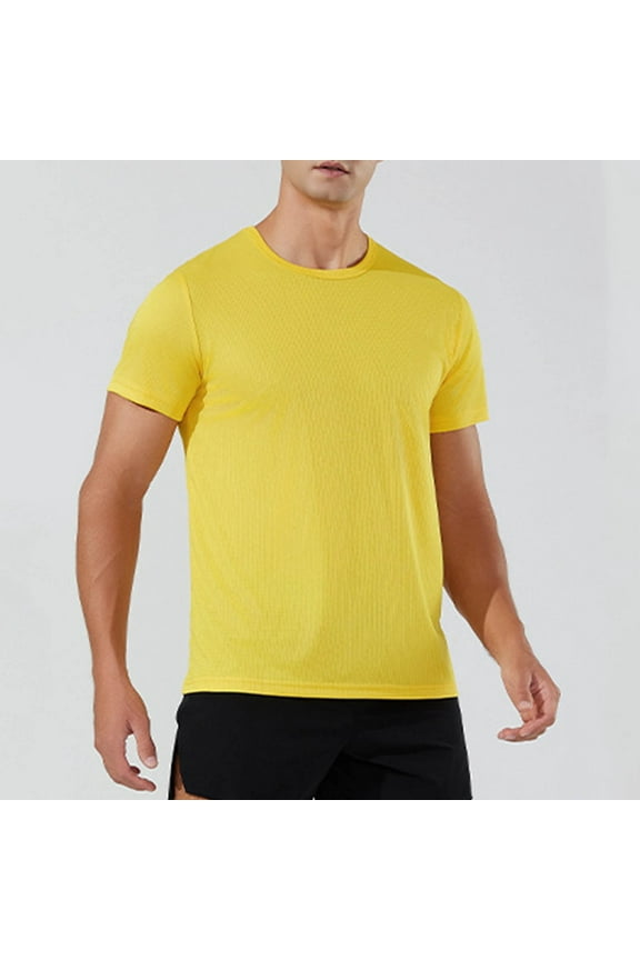 Short Sleeve Shirts for Men Man Solid-Color Casual Elastic Sports Short Sleeved Round-Neck Blouses Yellow S