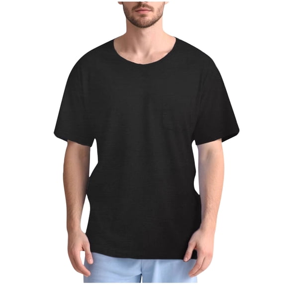 Short Sleeve Shirts for Men Solid Color Pajama Base Layer Tees, L