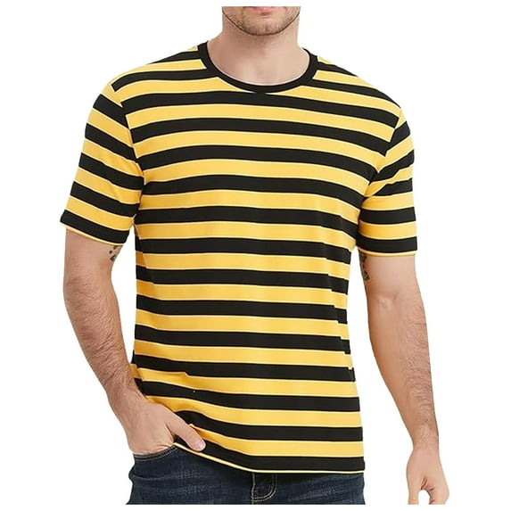 Short Sleeve Shirts for Men Striped Color Block Round Neck Pullover Tee Shirts Summer Casual Relaxed Fit Tops
