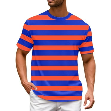 Short Sleeve Shirts for Men Striped Color Block Round Neck Pullover Tee Shirts Summer Casual Relaxed Fit Tops