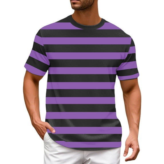 Short Sleeve Shirts for Men Striped Color Block Round Neck Pullover Tee Shirts Summer Casual Relaxed Fit Tops