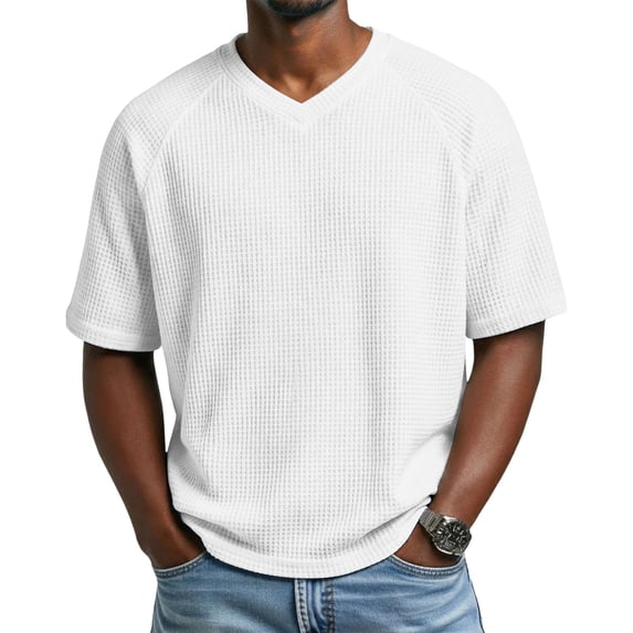 Short Sleeve Shirts for Men, Waffle Shirts for Men Short Sleeve V Neck Textured Casual Tops Soft Breathable Knitted Vacation Clothes Trendy 2026