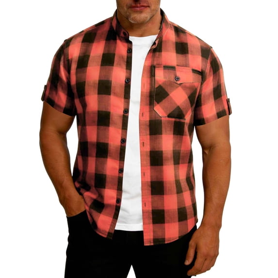 Short Sleeve Shirts for Men with Pocket Button-Down Mock Neck Tshirts Shirt Mens Casual Plaid Printed Loose Comfortable Going-Out Work Tees Tops