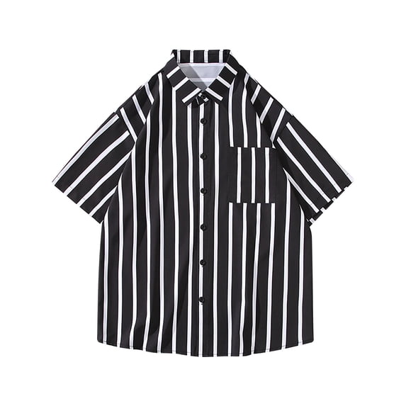 Short Sleeve Shirts for Men with Pocket M-5X Big and Tall Button-Down Tshirts Shirt Collared Casual Stripe Printed Lightweight Tees Tops