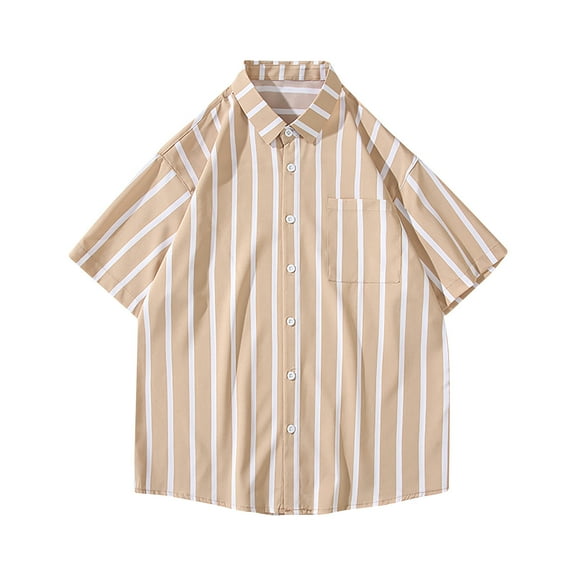 Short Sleeve Shirts for Men with Pocket M-5X Big and Tall Button-Down Tshirts Shirt Collared Casual Stripe Printed Lightweight Tees Tops on Clearance