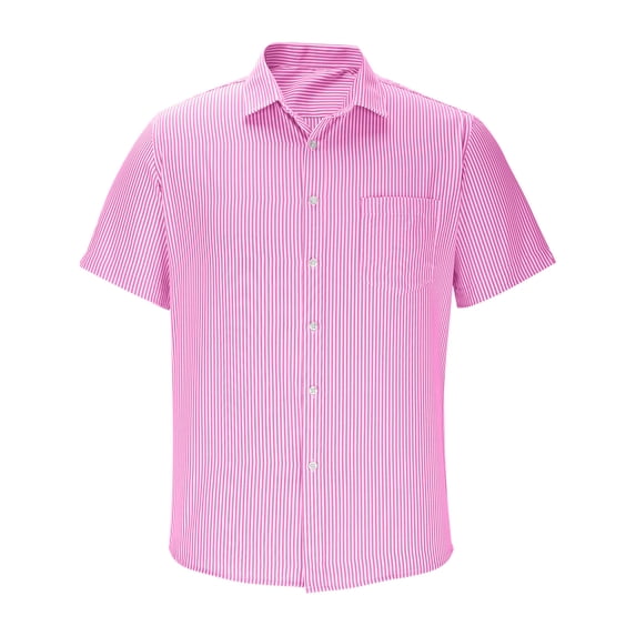 Short Sleeve Shirts for Men with Pocket and Collared Button-Down T-Shirts Business Casual Stripe Printed Breathable Office Work Tshirts Shirts Tops