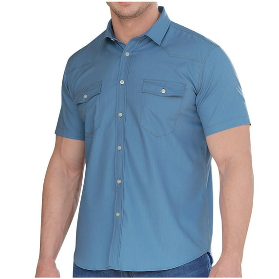 Short Sleeve Shirts for Men with Pockets L-6XL Big and Tall Button-Down Tshirts Plus Size Shirt Casual Solid Slim Collared Comfort Tops