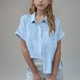 thumbnail image 1 of Short Sleeve Shirts for Teens Girls with Pocket 3-14 Years Juniors Button-Down Collared Tops Tweens Kids Solid Lightweight Blouses Summer, 1 of 7