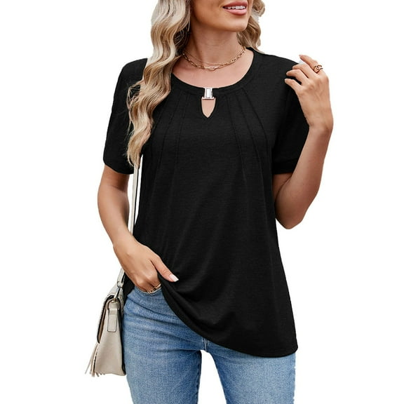 Short Sleeve Shirts for Women, Basic Pack of Summer Short Sleeve Casual T Shirt Tops, Black XXL
