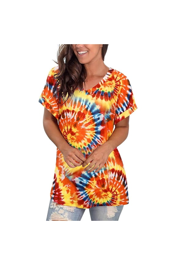 Short Sleeve Shirts for Women Batik Print Crew Neck Y2K Loose Basic Tops Spring Fashion Tee Trendy