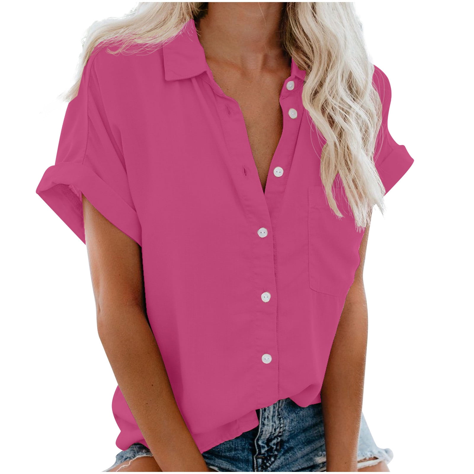 Short Sleeve Shirts for Women Button Lapel Business Casual Summer Tops ...