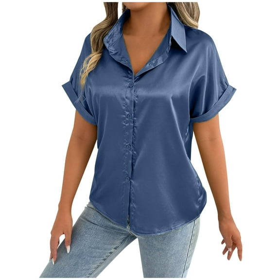Short Sleeve Shirts for Women Casual Comfortable Short Sleeved ButtonTop Blouse
