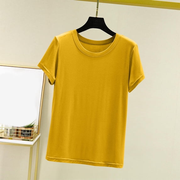 Yijfswar Short Sleeve Shirts for Women Crewneck Undershirt Solid Color Pajamas Top