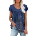 thumbnail image 1 of Short Sleeve Shirts for Women Floral Printed V Neck Tunic Tops Loose Pleated Summer Tops Dressy Blouses Fit Casual Bohemian Top, 1 of 5