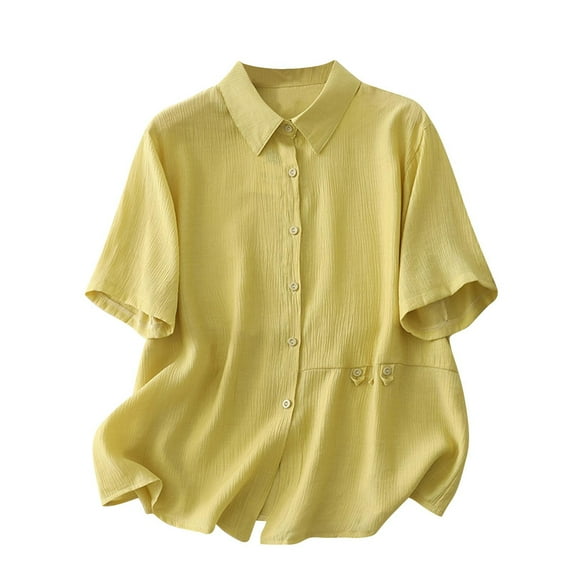 Short Sleeve Shirts for Women, Linen Shirts for Women Summer Loose Lightweight Short Sleeves Blouses Turndown Collar Button Down Solid Color Shirt