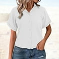 thumbnail image 1 of Short Sleeve Shirts for Women, Muslin Cotton Short Sleeve V Neck Linen Blouse Top, White XXL, 1 of 9