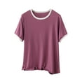 thumbnail image 1 of Short Sleeve Shirts for Women Plus Size Tops Oversize Casual Round Neck Trendy Solid Color Basic Blouse Tops Summer Color Blocking Loose T-Shirt, 1 of 6