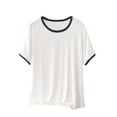 thumbnail image 1 of Short Sleeve Shirts for Women Plus Size Tops Oversize Casual Round Neck Trendy Solid Color Basic Blouse Tops Summer Color Blocking Loose T-Shirt, 1 of 6