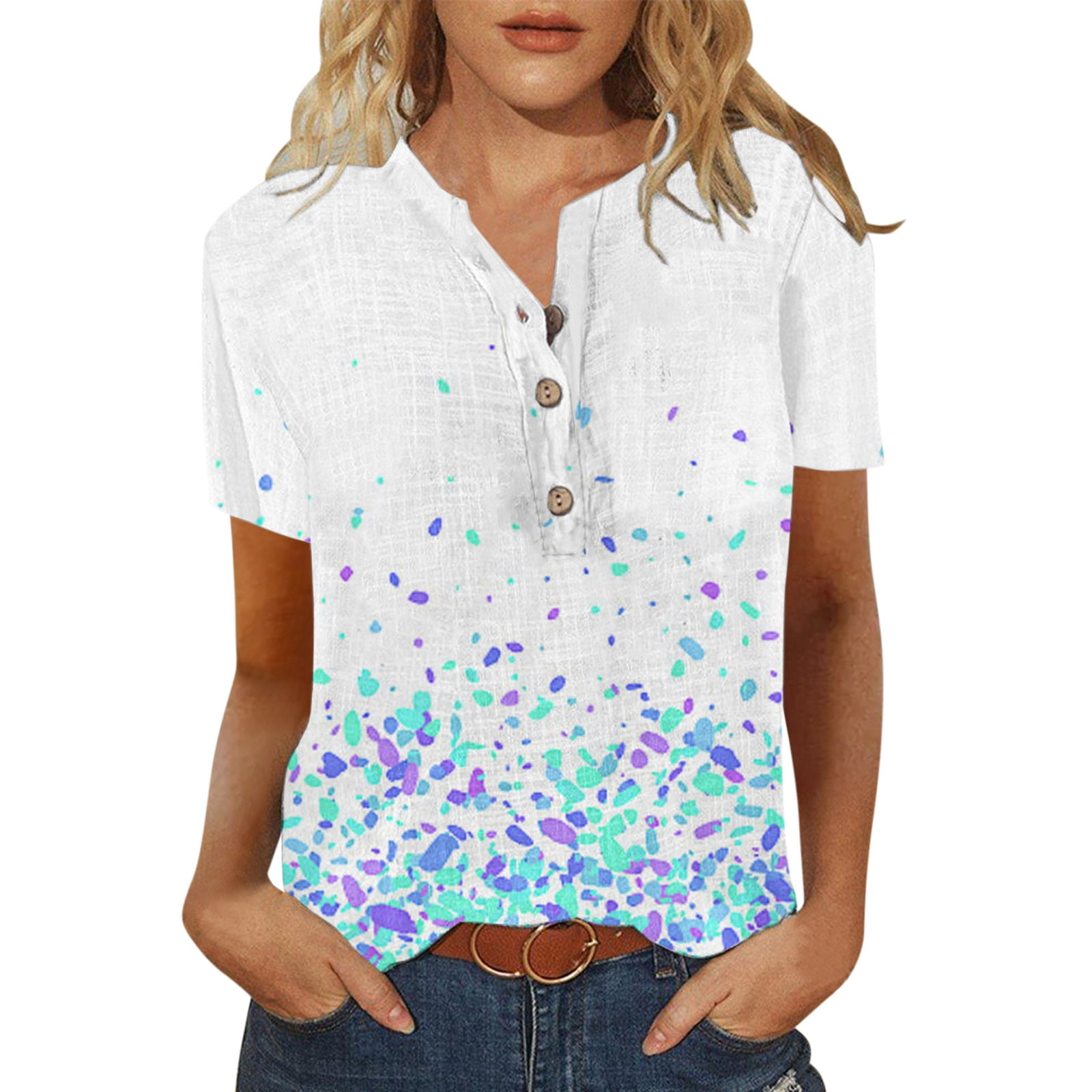 Short Sleeve Shirts for Women Short Sleeve Button Down Collar Tee ...