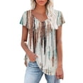 thumbnail image 1 of Short Sleeve Shirts for Women Striped color block V Neck T-Shirts Loose Pleated Summer Short Sleeve Shirts Fit Casual Bohemian Top, 1 of 5