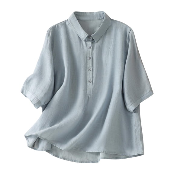 Short Sleeve Shirts for Women, Summer Boho Top for Women Cotton Linen Button Long Sleeve Shirt Vintage Blouse Tees Loose Casual Peasant Tunics Tops