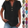 thumbnail image 1 of Short Sleeve Shirts for Women,Summer Button Tunic Tops V Neck Casual Shirt Solid Loose Fit Blouses 2026 Red 2XL, 1 of 6