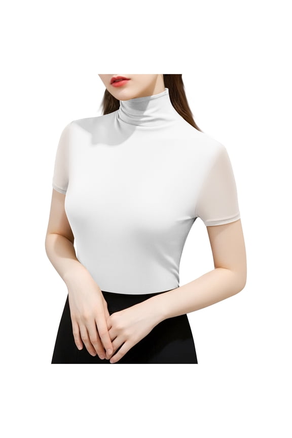 Short Sleeve Shirts for Women Summer Mock Turtleneck Slim Fit Shirt Casual Lightweight Loose Blouse Stretch Comfy Soft Tops