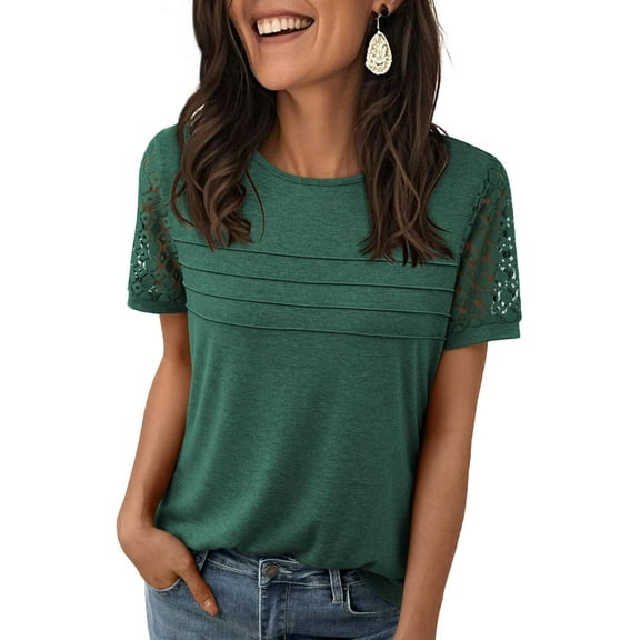 Short Sleeve Shirts for Women Summer Tops 2025 Spring Lace Dressy Casual Top Cute T-Shirt Work Outfits Blouses