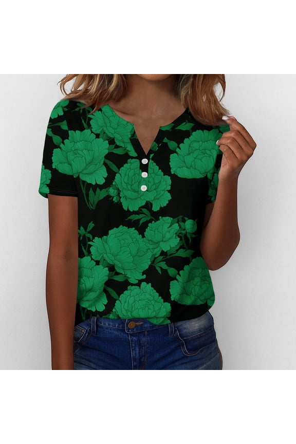 Short Sleeve Shirts for Women Summer Tops 2026 Floral Soft Boho Casual V Neck T Shirts