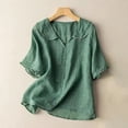 thumbnail image 1 of Short Sleeve Shirts for Women Tops for Women Trendy Fashion Women's Summer Short Sleeve Turndown Collar Solid Regular Tank Tops Green M, 1 of 6