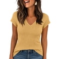 thumbnail image 1 of Short Sleeve Shirts for Women V Neck Summer Ribbed Tshirts Slim Fit Spring Fashion Going Out Basic Tees Yellow L, 1 of 5