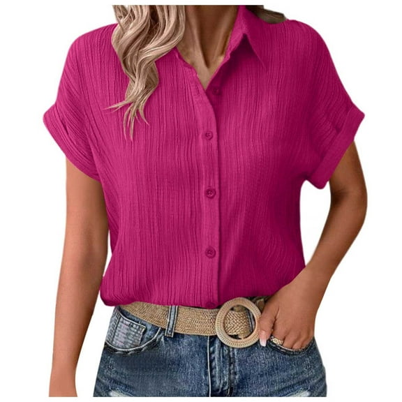 Short Sleeve Shirts for Women,Women Fashion Button Down Shirts Casual Short Sleeve Dress Shirts Textured Shirts,T-Shirt for Women 2024(Size:2XL)