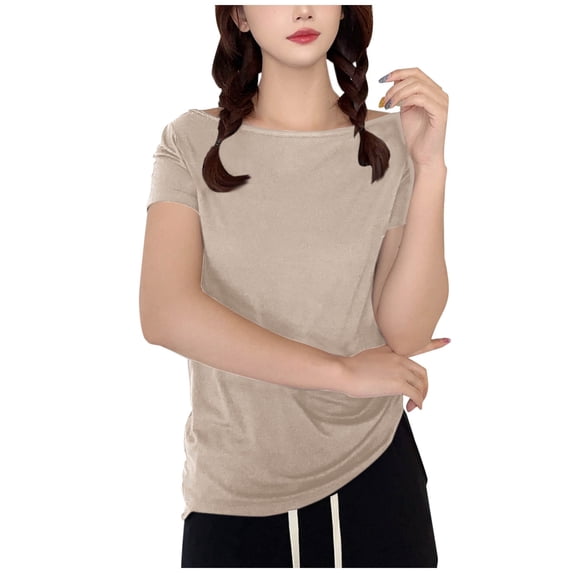 Short Sleeve Shirts for Women, Women Pajama Tops Short Sleeve Round Neck Tunic T Shirts Comfy Soft Loose Fit Summer Blouse Solid Color Tee