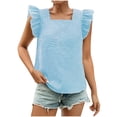 thumbnail image 1 of Short Sleeve Shirts for Women, Women's Gingham Print Blouse Top Square Neck Ruffle Short Sleeve Boho Casual Shirts, 1 of 7