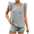 thumbnail image 1 of Short Sleeve Shirts for Women, Women's Gingham Print Blouse Top Square Neck Ruffle Short Sleeve Boho Casual Shirts, 1 of 7